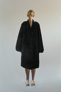Black Shearling Double-Breasted Heavy Long Winter Coat