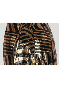 BLACK GOLD SEQUIN EMBROIDERED SHOULDER LIGHT DRESS