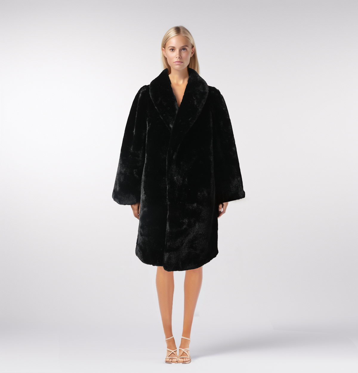 Black Faux Mink Fur Mid-Long Winter Coat