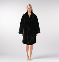 Black Faux Mink Fur Mid-Long Winter Coat