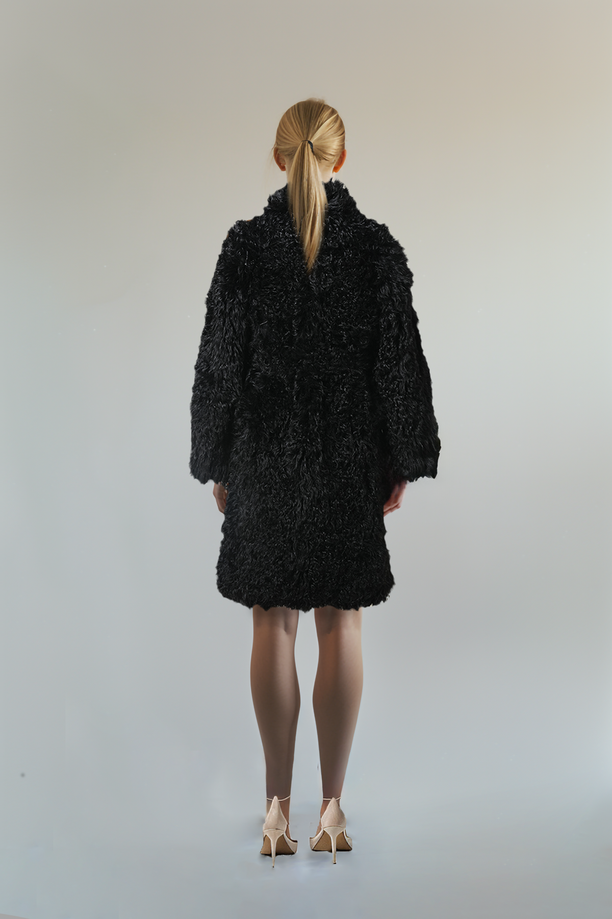 Black Shearling Heavy Mid-Long Winter Coat