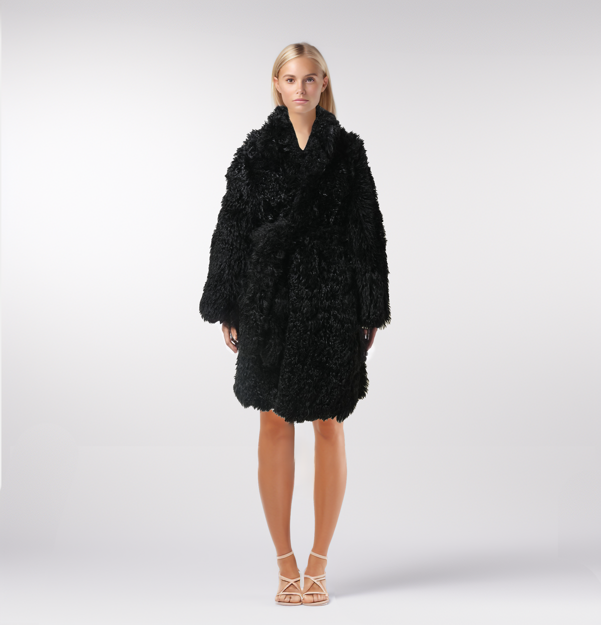 Black Shearling Heavy Mid-Long Winter Coat