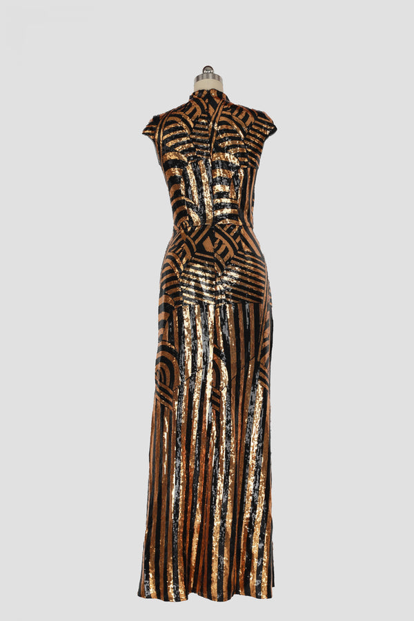 BLACK AND GOLD SEQUIN EMBROIDERED LIGHT DRESS
