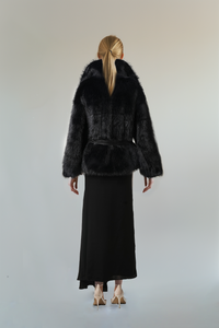 Black Faux Fox Fur Mid-Long Winter Coat