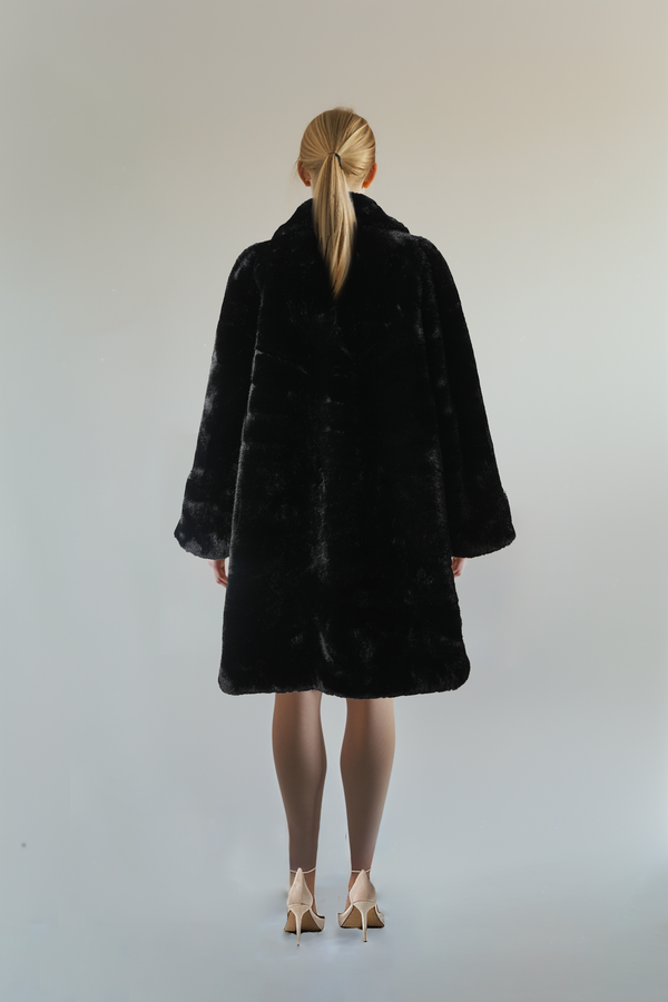Black Faux Mink Fur Mid-Long Winter Coat