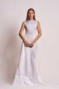 White Slik Satin Sleeveless A-Line Gown