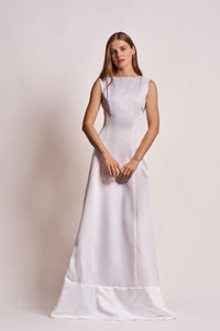 White Slik Satin Sleeveless A-Line Gown
