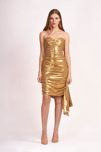 Gold Metallic Strapless Ruched Mini Dress